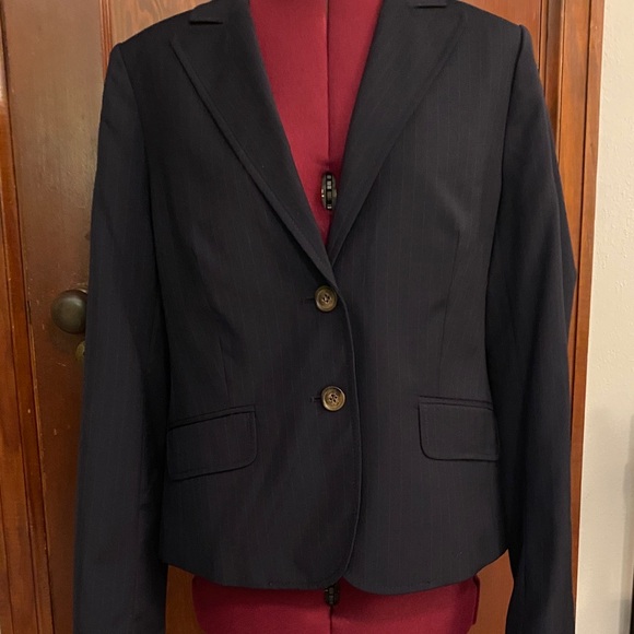 J. Crew Dark Navy Pinstripe Women's Blazer with Button Detail - Picture 4 of 7